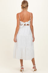 Off White Eyelet Lace Cutout Tie Back Maternity Midi Dress