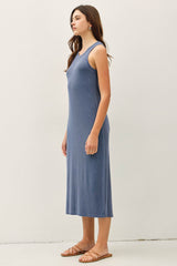 Dark Indigo Ribbed Midi Tank Dress
