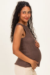 Dark Mocha Knit Sleeveless Maternity Top
