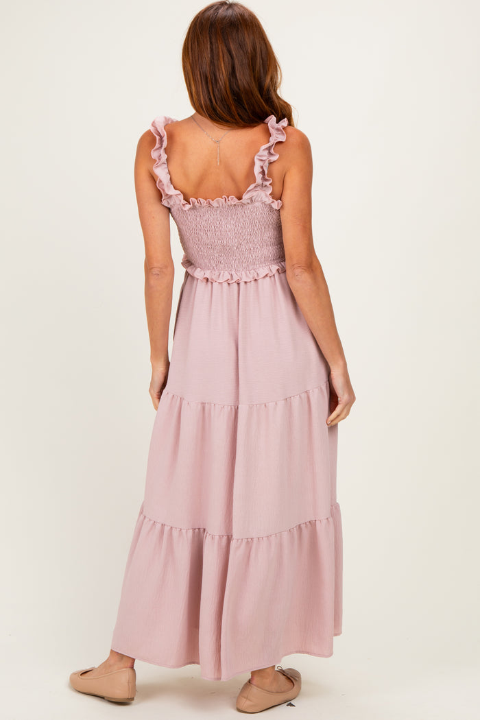 Light Pink Sleeveless Smocked Tiered Maxi Dress