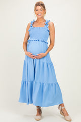 Light Blue Sleeveless Smocked Tiered Maxi Dress