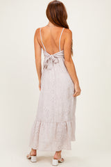 Beige Eyelet Lace Sleeveless Ruffle Hem Maxi Dress