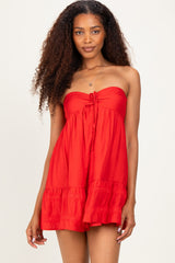 Red Strapless Lace Accent Babydoll Mini Dress