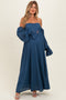 Blue Lace Floral Long Sleeve Maternity Photoshoot Gown/Dress
