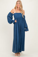 Blue Lace Floral Long Sleeve Photoshoot Gown/Dress