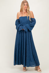 Blue Lace Floral Long Sleeve Maternity Photoshoot Gown/Dress