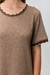 Mocha Striped Knit Scallop Accent Maxi Dress