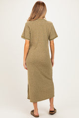 Olive Striped Knit Scallop Accent Maternity Maxi Dress