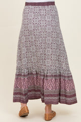 Rose Boho Print Drawstring Smocked Waist Maternity Maxi Skirt