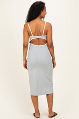 Heather Grey Cutout Fitted Maternity Midi Dress