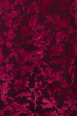 burgundy velvet dress with floral pattern and smooth fabric texture