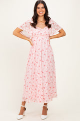 Peach Floral Lace Maxi Dress