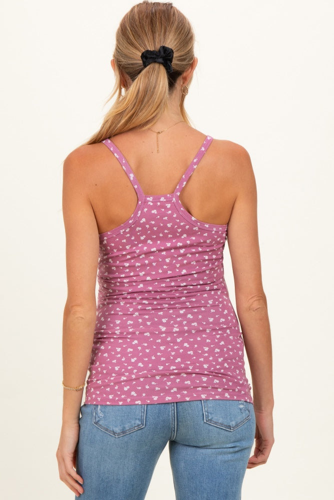 Mauve Floral Fitted Sleeveless Maternity Cami Tank Top