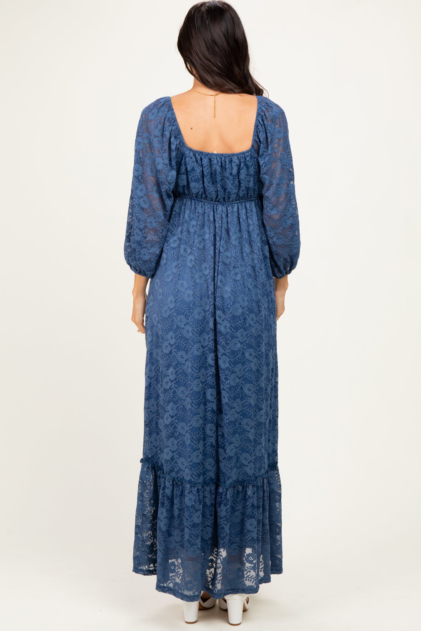 Blue Lace Long Sleeve Maxi Dress