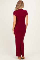 Burgundy Fitted Short Sleeve Maternity Maxi Dress