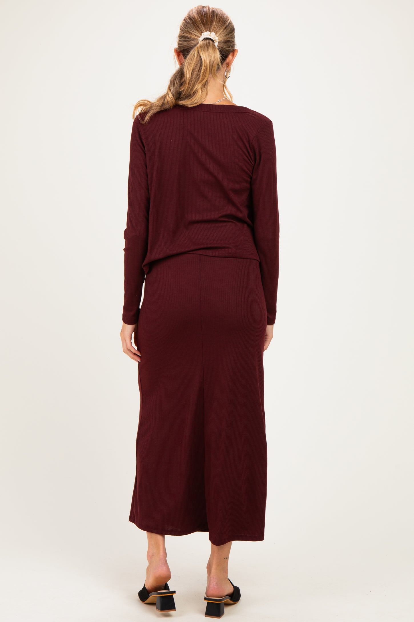 Burgundy Knit Dress Maternity Cardigan Set