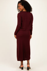 Burgundy Knit Dress Cardigan Set