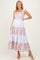 Lavender Multi Floral Tiered Sleeveless Maternity Midi Dress
