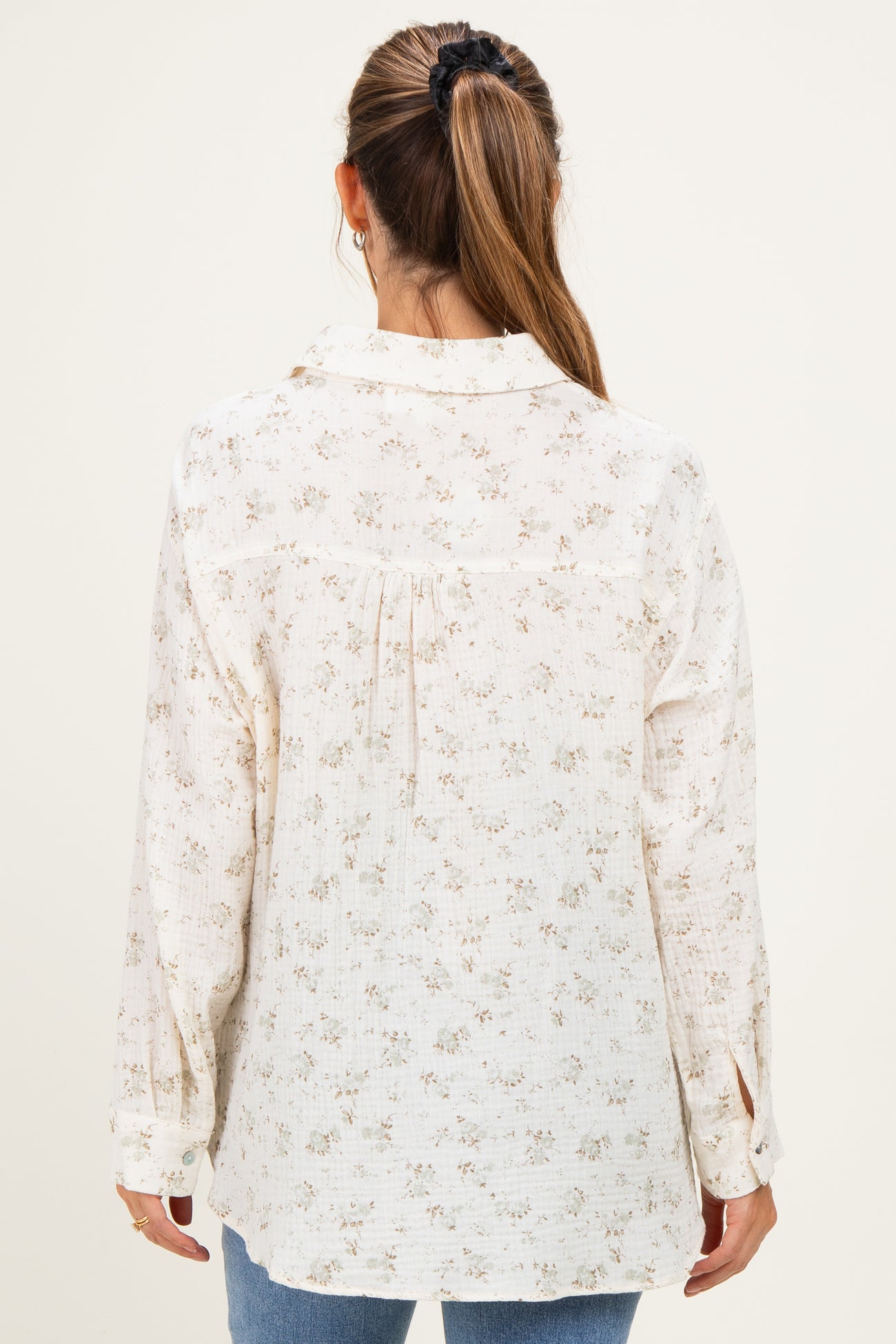 Sage Floral Cotton Gauze Button-Down Maternity Shirt