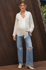Sage Floral Cotton Gauze Button-Down Maternity Shirt