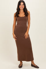 Brown Fitted Cutout Maxi Tank Dress