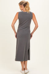 Charcoal Side Slit Maternity Midi Tank Dress