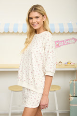 Ivory Floral Short Sleeve Pullover Top