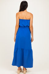 Capri Blue Strapless Cinched Waist Tie Maxi Dress