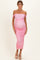 Baby Pink Ruched Mesh Off Shoulder Maternity Midi Dress