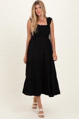Black Smocked Tiered Ruffle Detail Dress