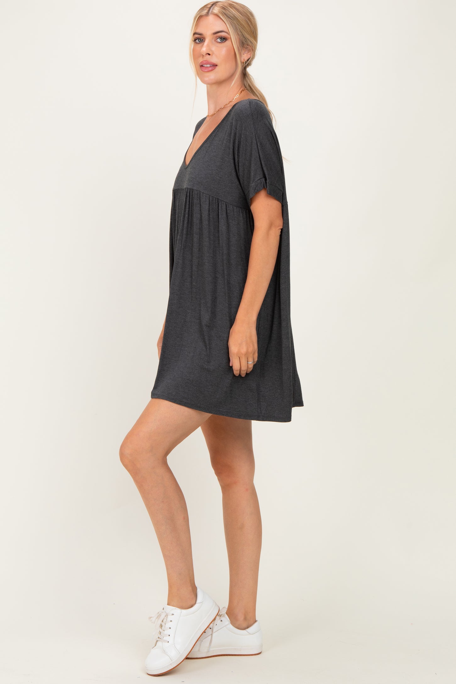 Charcoal V-Neck Basic Dress