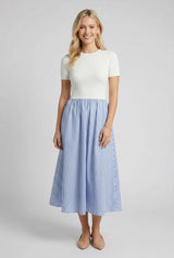 Ivory Blue Colorblock Striped Skirt Dress