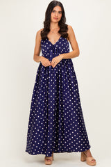 Navy/ Cream Polka Dot Sleeveless Maxi Dress