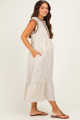Cocoa Striped Flutter Sleeve Maternity Midi Dress