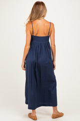 Navy Linen Blend Sleeveless Maternity Maxi Dress