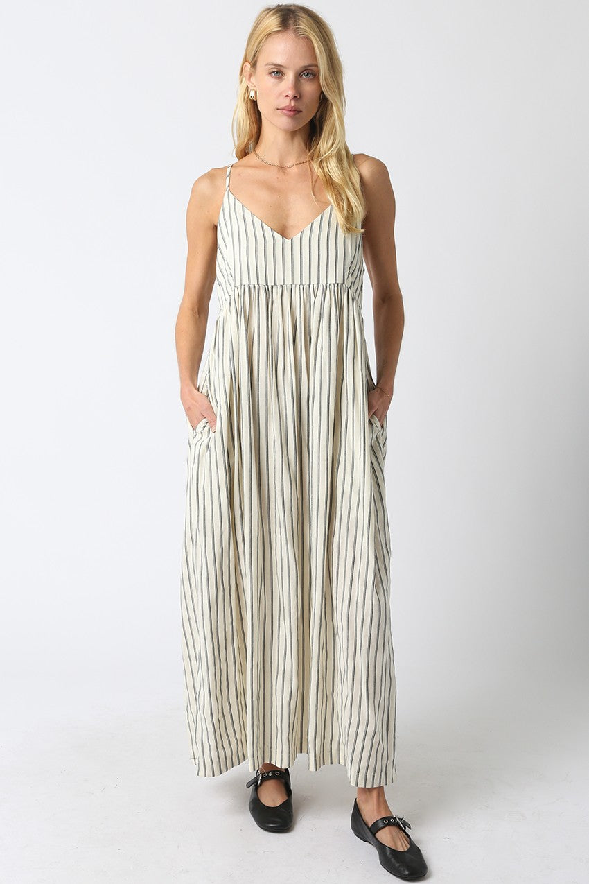 Natural Striped V-Neck Sleeveless Maternity Maxi Dress