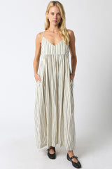 Natural Striped V-Neck Sleeveless Maternity Maxi Dress