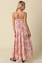 Cream Apricot Floral Sleeveless Maxi Dress