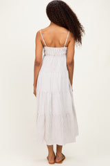 Mocha Striped Empire Waist Tiered Midi Dress