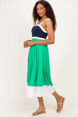 Navy Green Colorblock Sleeveless Midi Dress