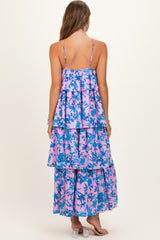 Pink Floral Flowy Tiered Maternity Maxi Dress
