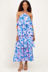 Pink Floral Flowy Tiered Maternity Maxi Dress