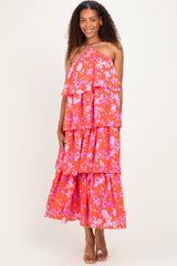 Red Floral Flowy Tiered Maxi Dress