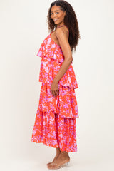 Red Floral Flowy Tiered Maxi Dress