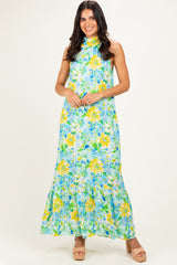 Blue Floral Halter Maxi Dress