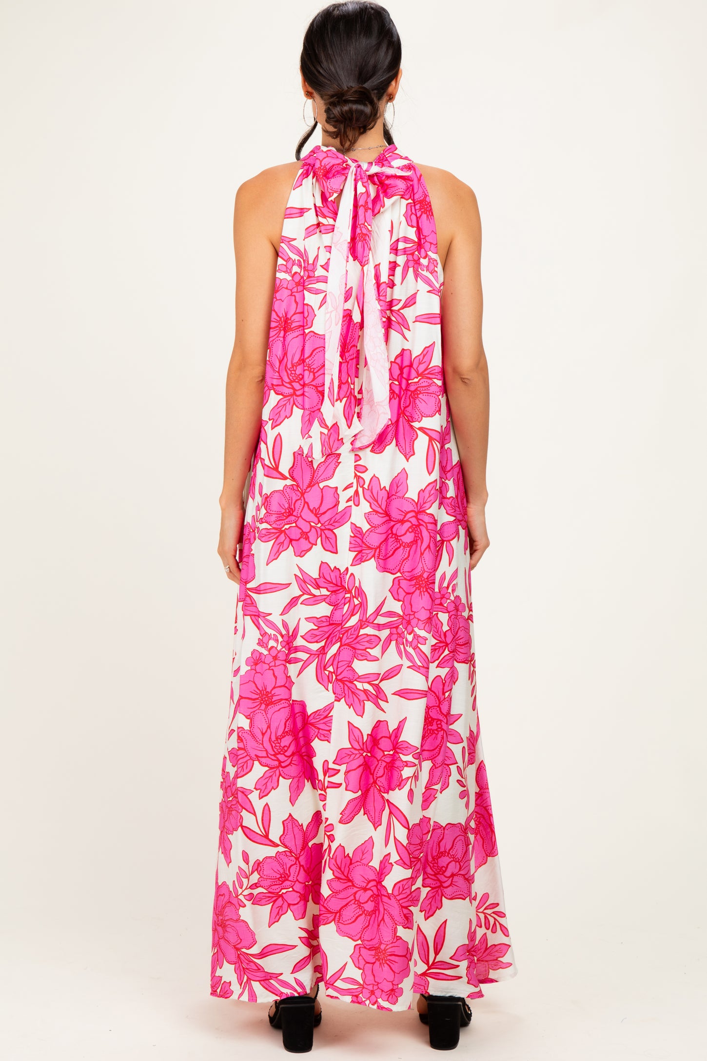 Pink Floral Halter Maxi Dress