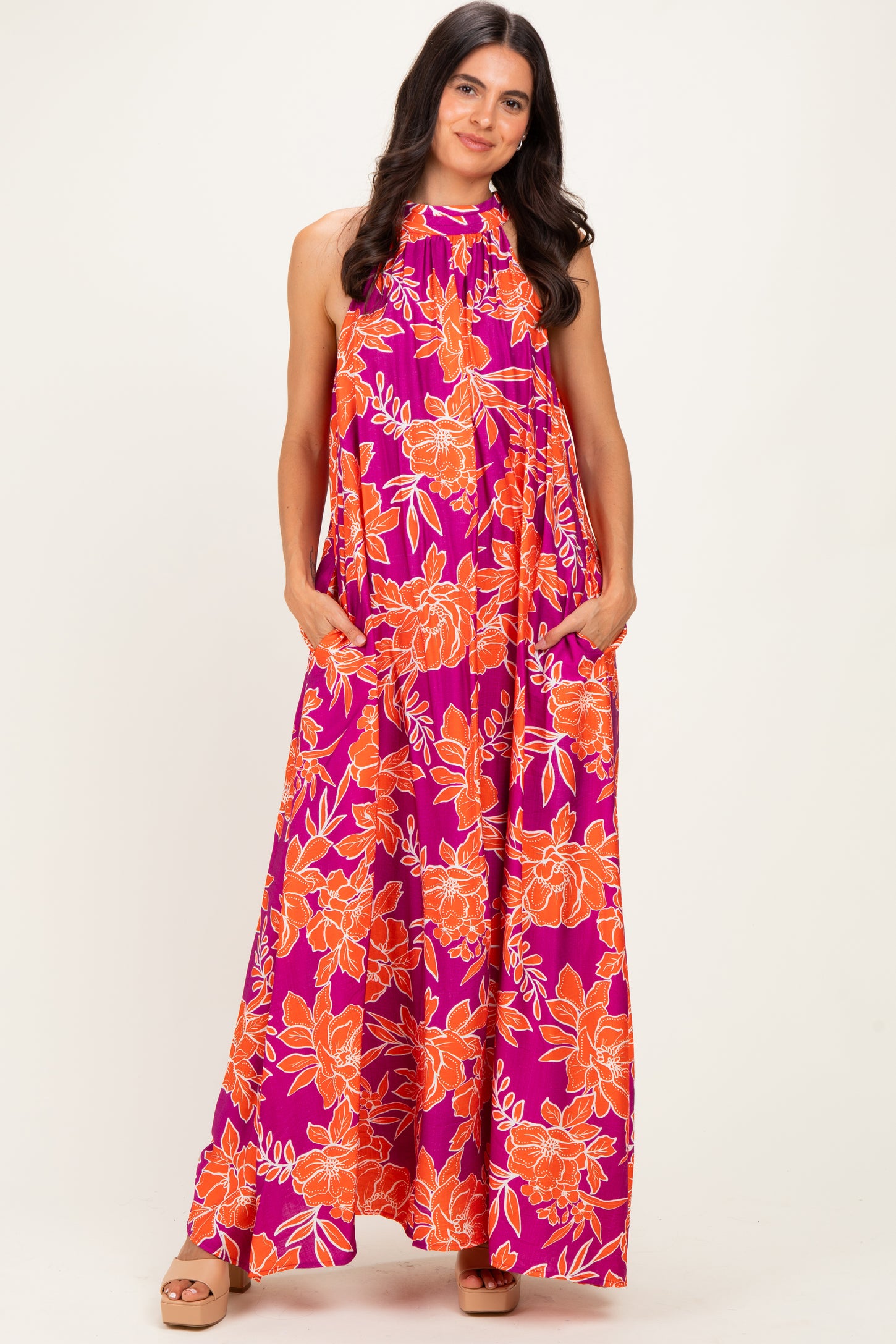 Plum Floral Halter Maxi Dress