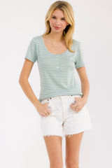 Sage Stripe Scoop Neck Henley Maternity Top