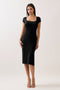 Black Square Neck Side Slit Midi Dress