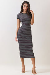 Nightshade Striped Solid Trim Maternity Midi Dress